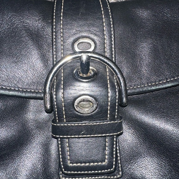 Authentic Coach - Black Leather Handbag with Silver Buckle - Picture 2 of 14